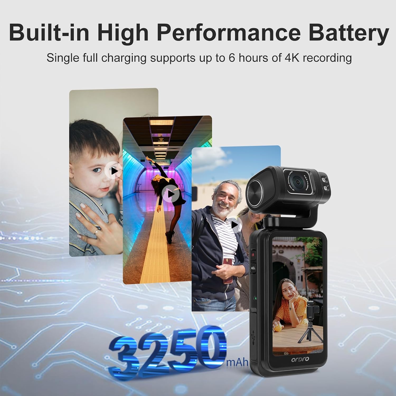 ORDRO 5K Video Camcorder, M3 48MP UHD 4K/60fps Handheld Digital Camera, 3.5'' Rotatable IPS Screen 3250mAh Battery WiFi IR Night Vision Camera with 64G Card for YouTube Vlogs