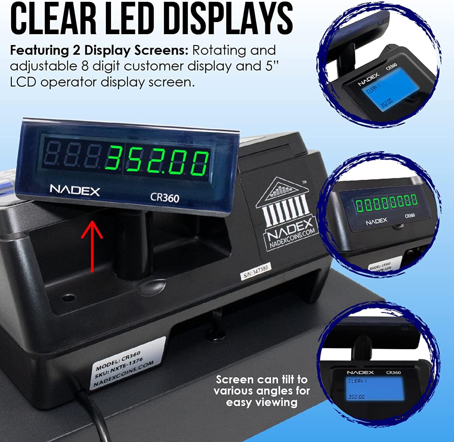 Nadex CR360 Cash Register, 4700 Lookups 50 Dept 50 Clerks, Quick Load Thermal Printer, Compact Size, Cash and Coin Drawer, Black