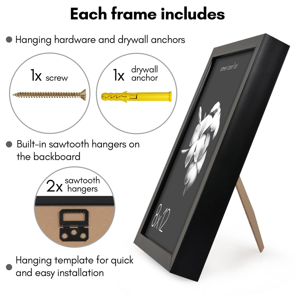 Americanflat 5x7 Picture Frame with Shatter-Resistant Glass - Soho Collection - Gallery Style Deep Molding Picture Frames for Tabletop and Wall Display - Black