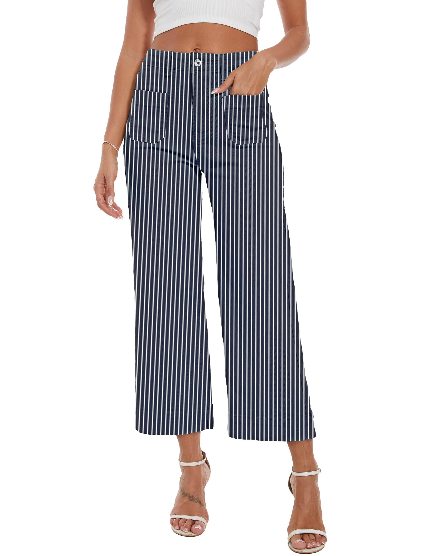 Wide Leg Jeans for Women Trendy High Waisted Flare Jeans Cropped Pants Stretchy Baggy
