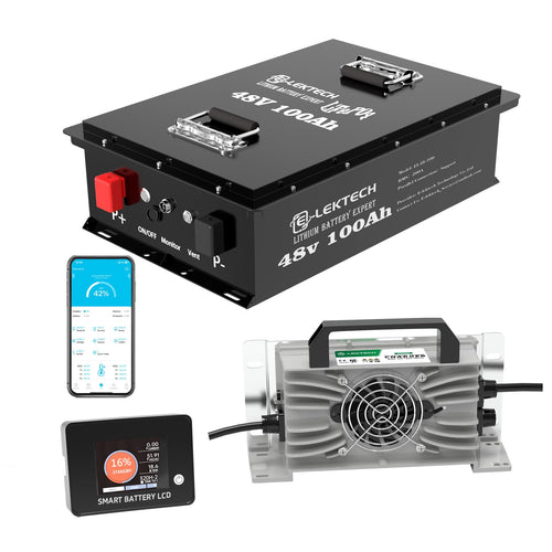 36V 100Ah LiFePO4 Lithium Golf Cart Battery with Charger, Built-in Smart 200A BMS, with Touch Monitor, Perfect for Golf Carts, Off-grid