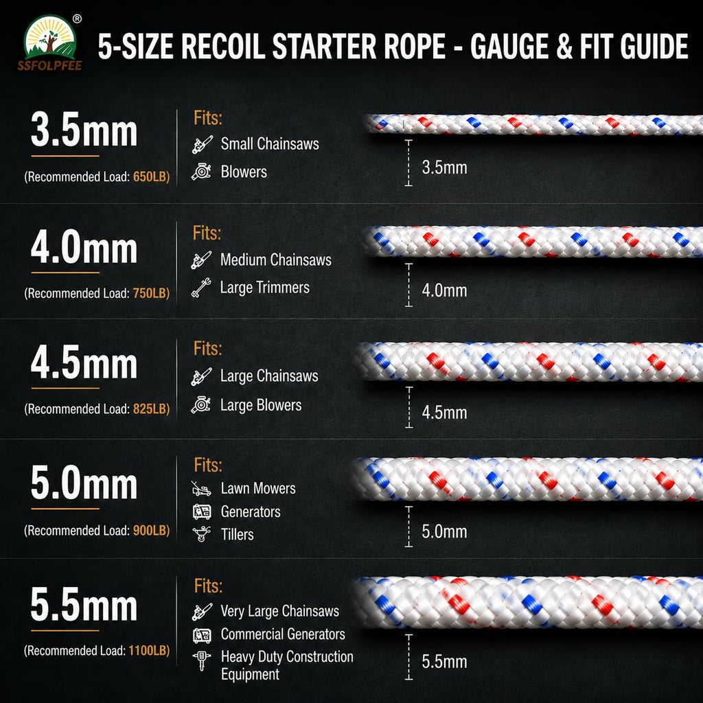 High Strength Recoil Start Rope Replacement for Chainsaws, Lawn Mowers, Gas or Diesel Engines -3.5mm 50 feet with 2 Universal Handles Compatible with Briggs & Stratton,Husqvarna, STIHL