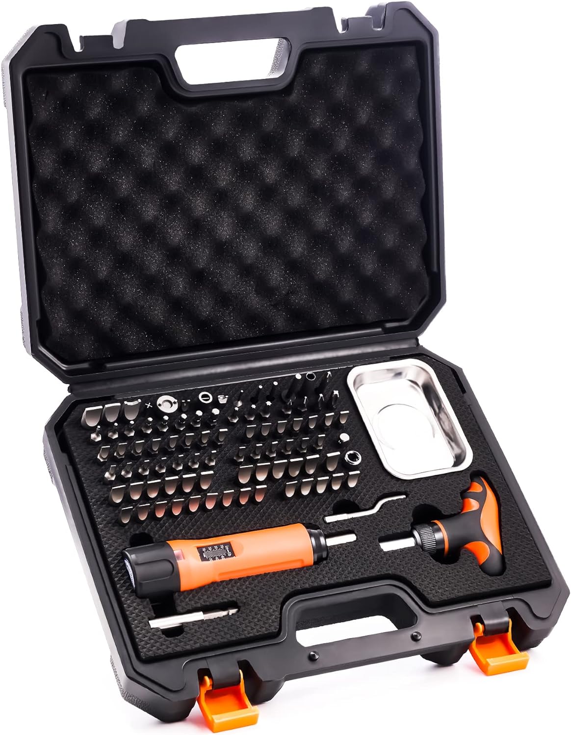 KNINE OUTDOORS Precision 1/4" Torque Screwdriver Set Adjustable from 10 to 70 In-Lbs Engineering Repair Kit Maintenance Tools with T-BAR Ratchet Screwdriver, Set of 92 pieces
