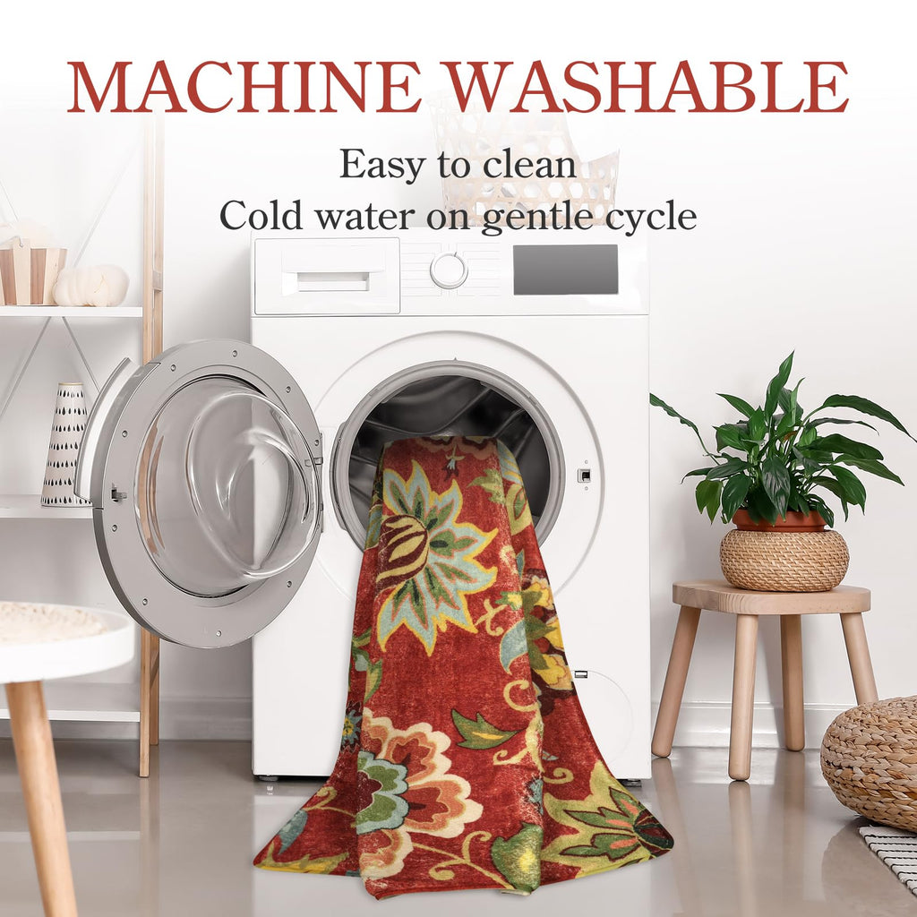 Lahome Floral Washable Area Rugs - 2x3 Non-Slip Small Entryway Rug Indoor, Throw Stain Resistant Kitchen Rugs Soft Black Paisley Print Bathroom Mats DoorMat Carpet for Bedroom Laundry Living Room Sink