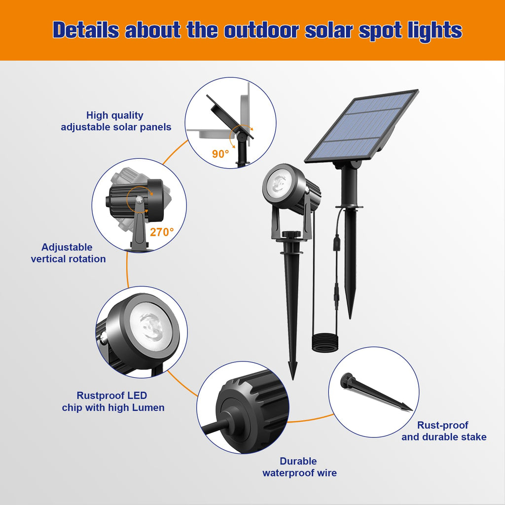 APONUO Solar Spot Lights - Outdoor 2-in-1 Solar Landscape Uplights, Dusk to Dawn, IP65 Waterproof, 9.8ft Cable, Warm White