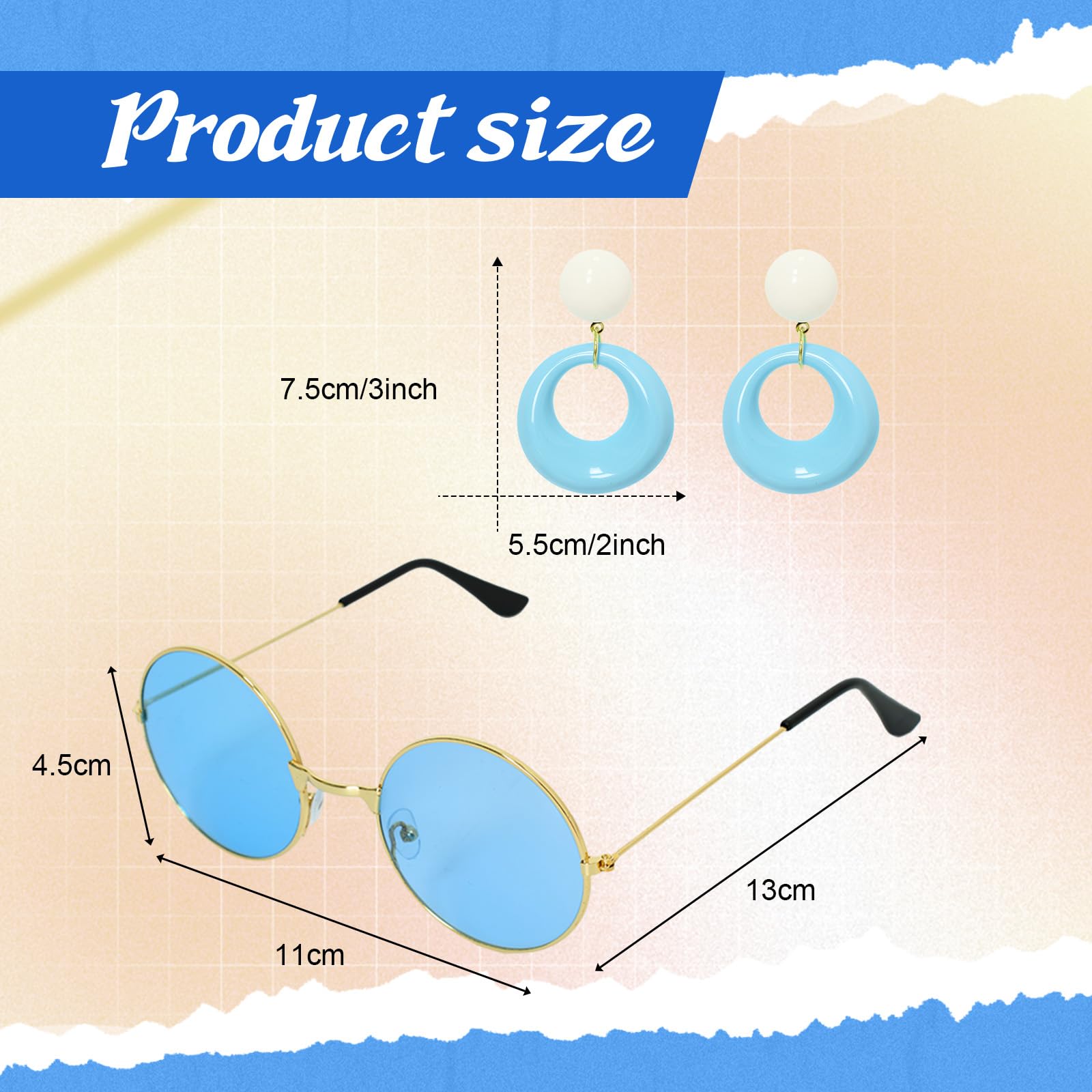 Leumoi 6 Pcs 60s 70s Disco Outfit Women Hippie Costume Accessories Flared Pants Headband Earrings Sunglass
