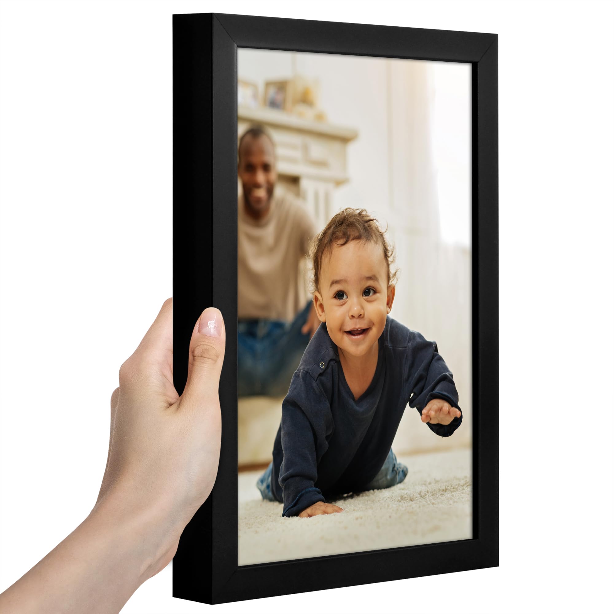 Americanflat 5x7 Picture Frame with Shatter-Resistant Glass - Soho Collection - Gallery Style Deep Molding Picture Frames for Tabletop and Wall Display - Black