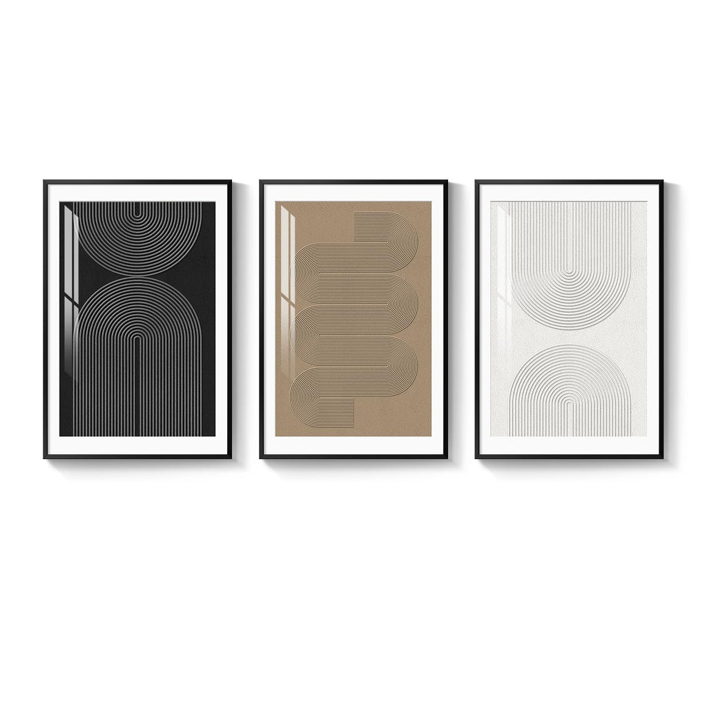 Framed Black and White Modern Abstract Wall Art, 3 Piece Canvas Prints Paintings Artwork for Walls, Minimalist Black White Grey Pictures for Living Room Dining Room Bedroom Office Wall Decor 16x24 In