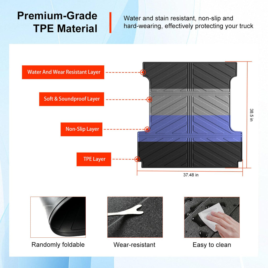 powoq 5.5FT Bed Liner Compatible with 2015-2026 Ford F150 Truck Bed Mat Waterproof Bed Mat TPE Truck Bed Liner Replacement for 2015-2026 Ford F150 Accessories (3-Fold 5.5FT Truck Bed Mat)