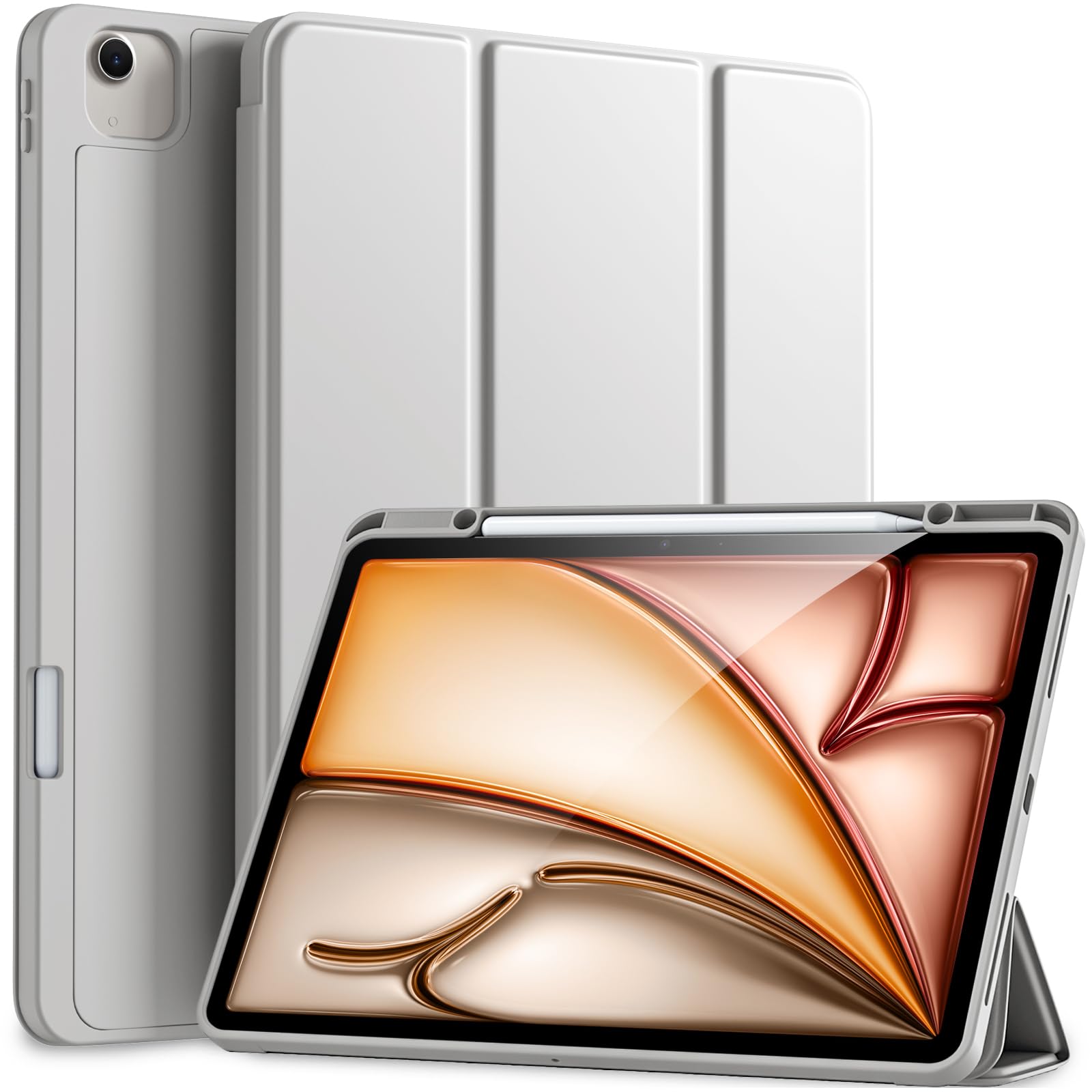 Akkerds Compatible for iPad Air 13 Inch Case (M4/M3/M2) 2026/2025/2024 with Pencil Holder, Trifold Stand Protective Cover/Soft TPU Back for iPad Air 13 Case, Supports Touch ID, Auto Wake/Sleep, Black