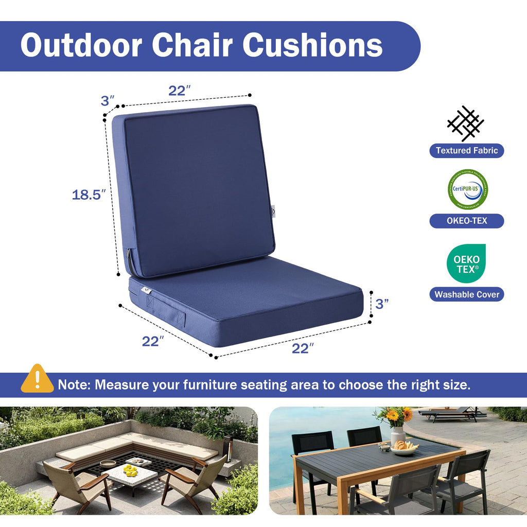IPYNBAP Outdoor Cushions, Outdoor Chair Cushions 22x22x3 Inch, Cushions for Outdoor Furniture with Removable Cover, Waterproof & Fade Resistant Outdoor Seat Cushions for Patio, Lawn, Beige