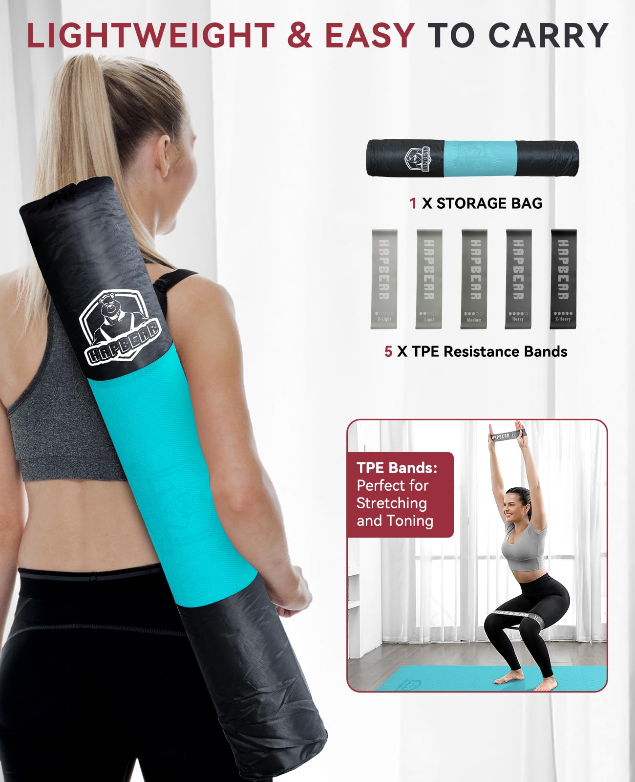 HAPBEAR Large Yoga Mat - 72"x36"x6mm (1/4 inch), Extra Wide Non-Slip Exercise Mat for Home Workout, Yoga, Pilates & Stretching, Durable, Includes Carry Bag