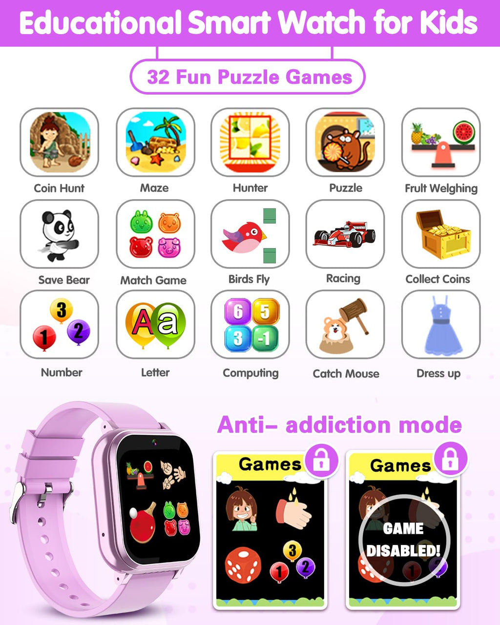 Kids Waterproof Smart Watch Boys Toys Age 5-12 with 32 Games, Dual Camera, Habit Tracking, Music Player, Video, Alarm Clock, HD Touchscreen Watch for Kids Birthday Gift for 3-12 Years Old Boys(Black)