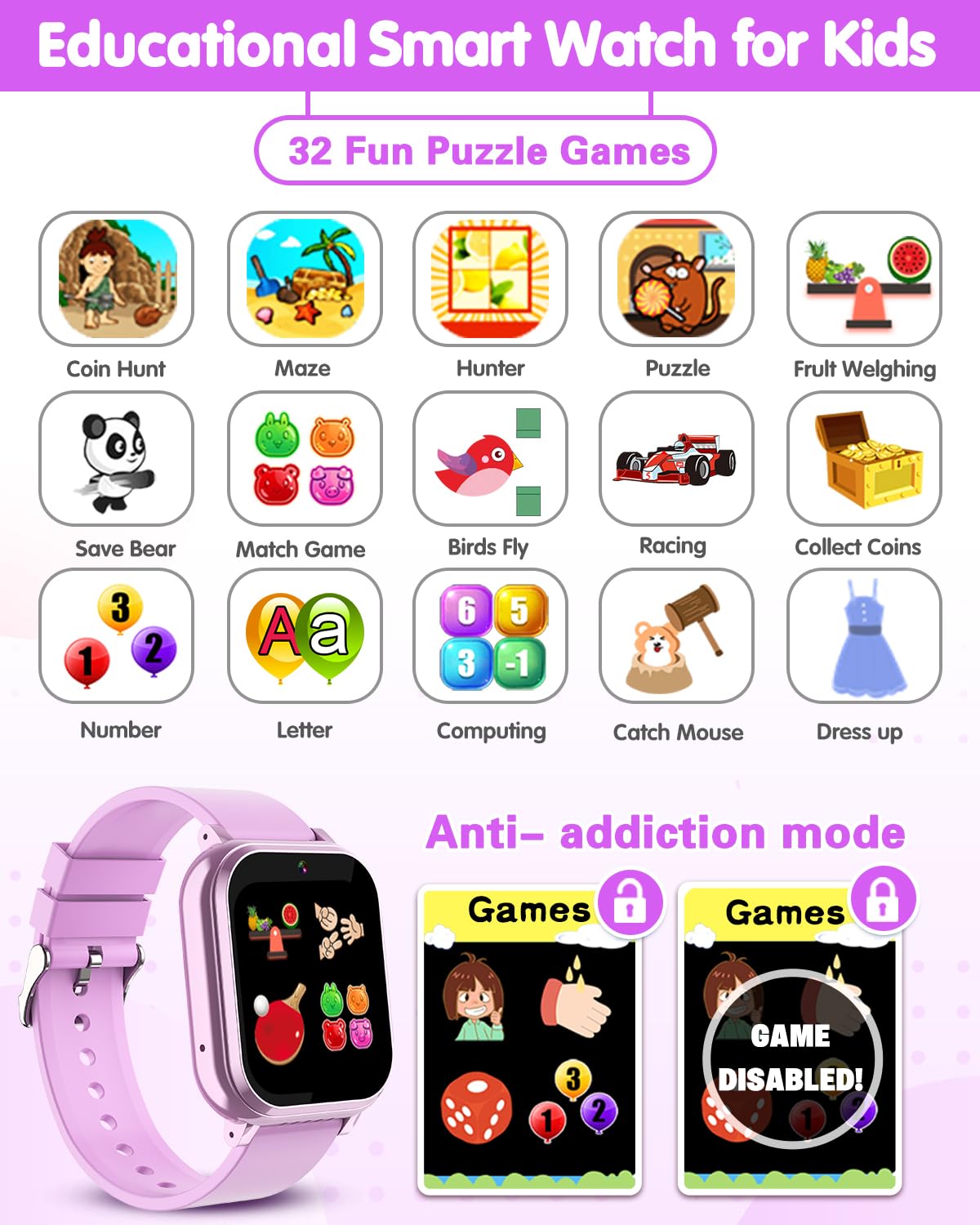 Kids Waterproof Smart Watch Boys Toys Age 5-12 with 32 Games, Dual Camera, Habit Tracking, Music Player, Video, Alarm Clock, HD Touchscreen Watch for Kids Birthday Gift for 3-12 Years Old Boys(Black)