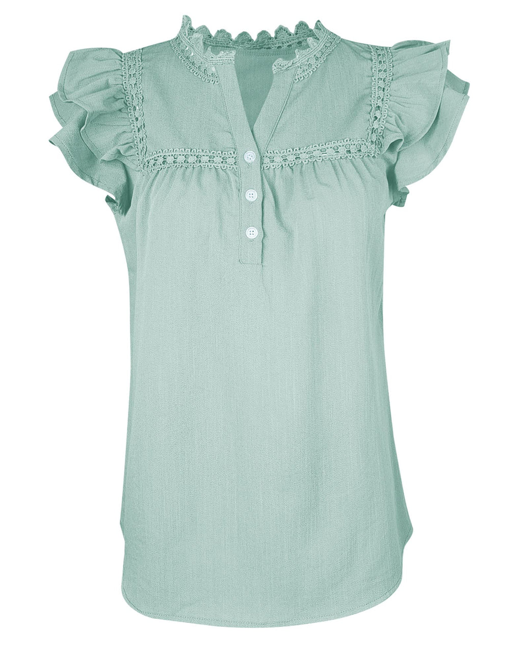 Women's V Neck Lace Crochet Shirts Button Down Short Sleeve Casual Blouse Tops