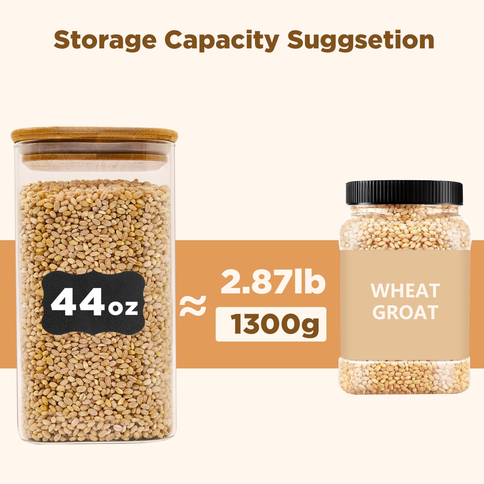 SHOWIN 73oz Glass Pasta Storage Jars, Tall Glass Jars with Bamboo Lids, Spaghetti Container, Set of 3, Kitchen Storage Containers for Pasta, Pantry Organizers