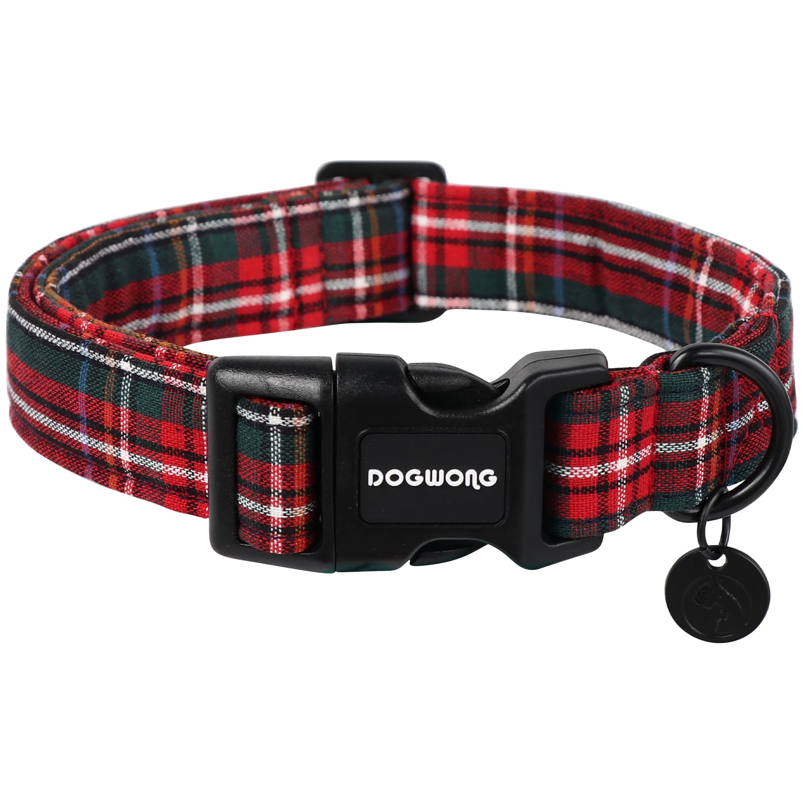 DOGWONG Cotton Dog Collar, Blue Plaid Heavy-Duty Dog Collar Durable Soft Boy Dog Collar Cute Wedding Puppy Necklace for Small Medium Large Dog