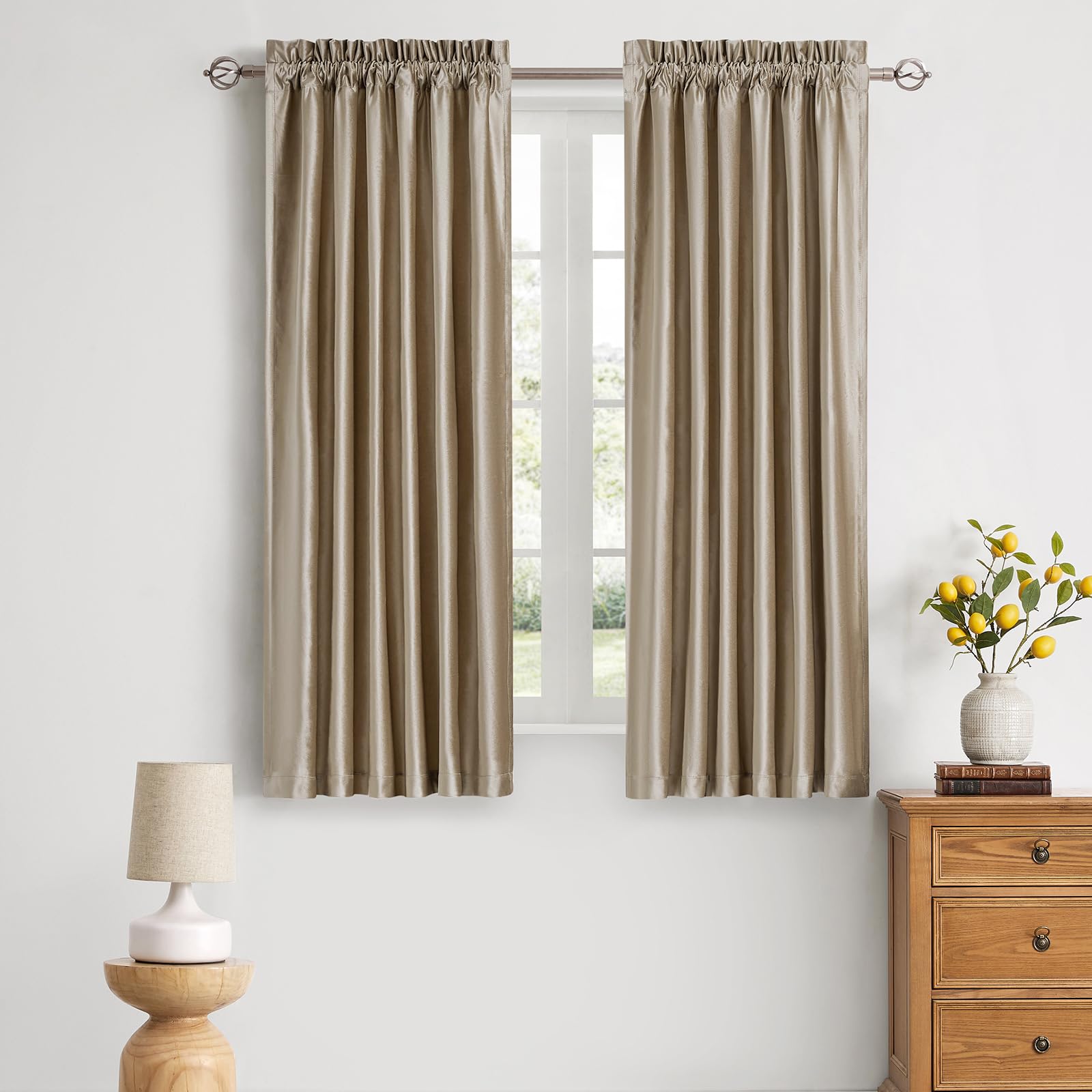 Champagne Beige Velvet Curtains 63 inches for Living Room Luxury Room Darkening Curtain Elegant Bedroom Thermal Insulated Modern Heavy Thick Soft Soundproof Rod Pocket Window Drapes Set of 2 Panels