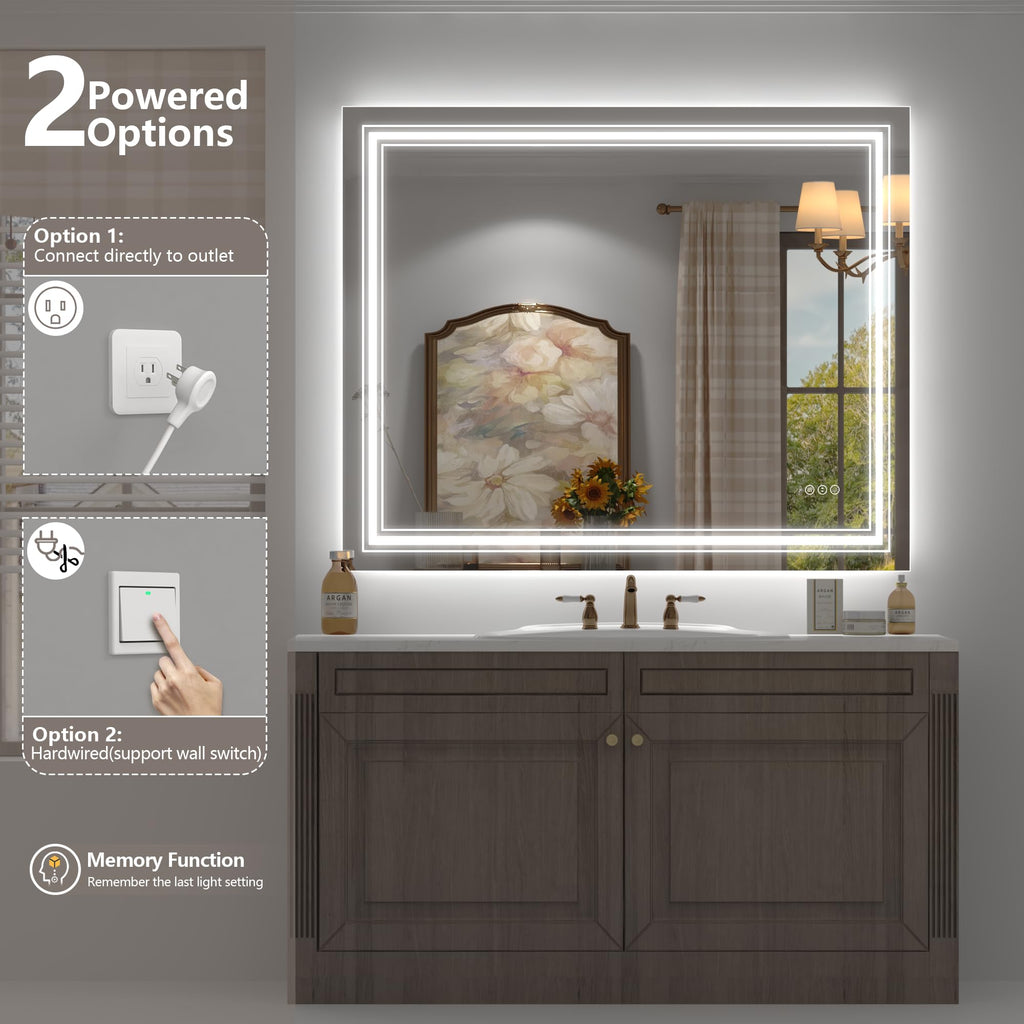 20x28 LED Bathroom Mirror, Vanity Mirror with Lights, Backlit and Front lit Mirror for Wall, Dimmable, Anti-Fog, Shatterpoof, Memory (Horizontal/Vertical)