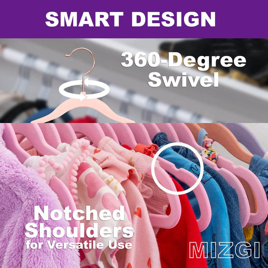 MIZGI Baby Velvet Hangers,Non-Slip Kids & Toddler Hangers,11.8 Inch Hangers for Baby Clothes,Pack of 50(Black/Black)