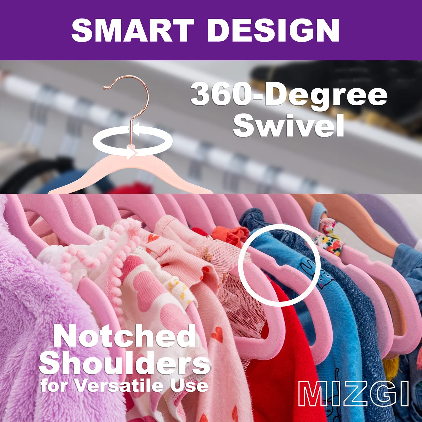 MIZGI Baby Velvet Hangers,Non-Slip Kids & Toddler Hangers,11.8 Inch Hangers for Baby Clothes,Pack of 50(Black/Black)