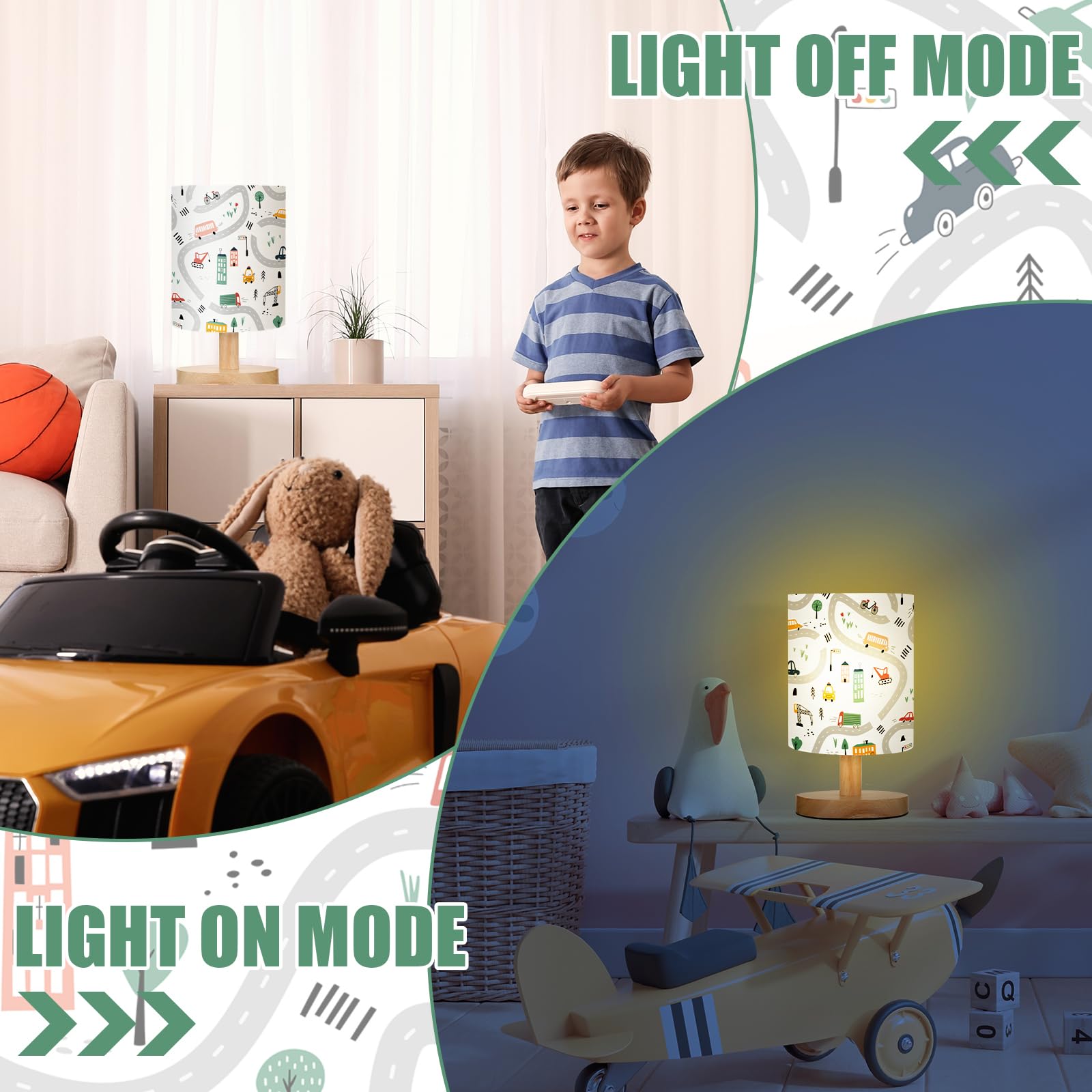VIHOSE Woodland Animals Kids Table Lamp for Bedroom Kids Bedside Lamp with Linen Wooden Nightstand Cartoon Nursery Lampshade for Girls Boys Living Room