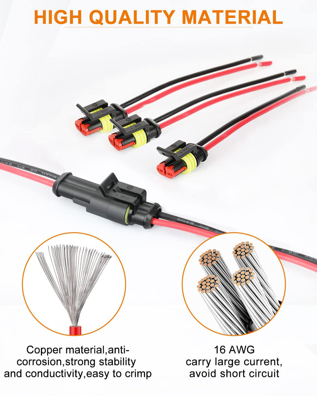 NAOEVO 2 Pin Connector Waterproof, 16 AWG 2 Wire Connectors, Automotive Electrical Male and Female Plug with Heat Shrink Tubing for Car Truck Boat Wire Connection, 6 Kits