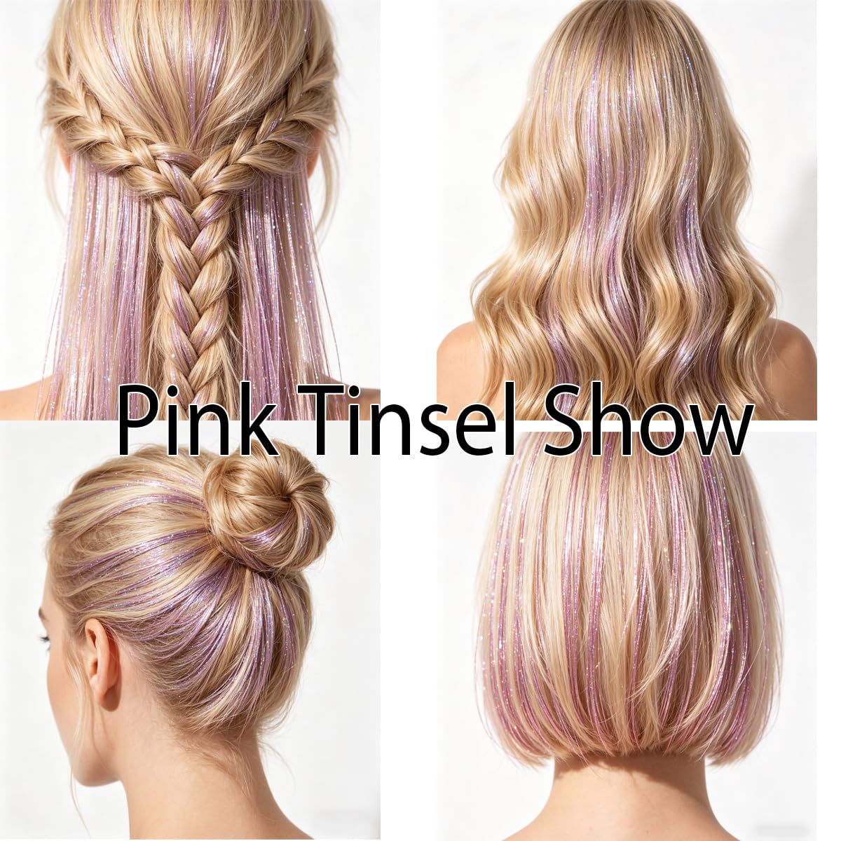 Celinebella Bubblegum Pink Hair Tinsel, 48" 1250 Strands Bright Shimmer | Vibrant hot pink bubblegum tone, youthful energetic, heat resistant, great for prom concerts birthday parties events