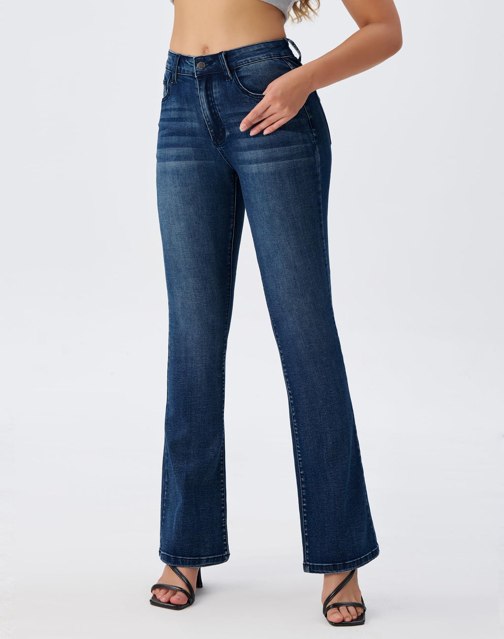 roswear Women's Trendy Stretchy Flare Jeans Mid Rise Bootcut Curvy Denim Pants