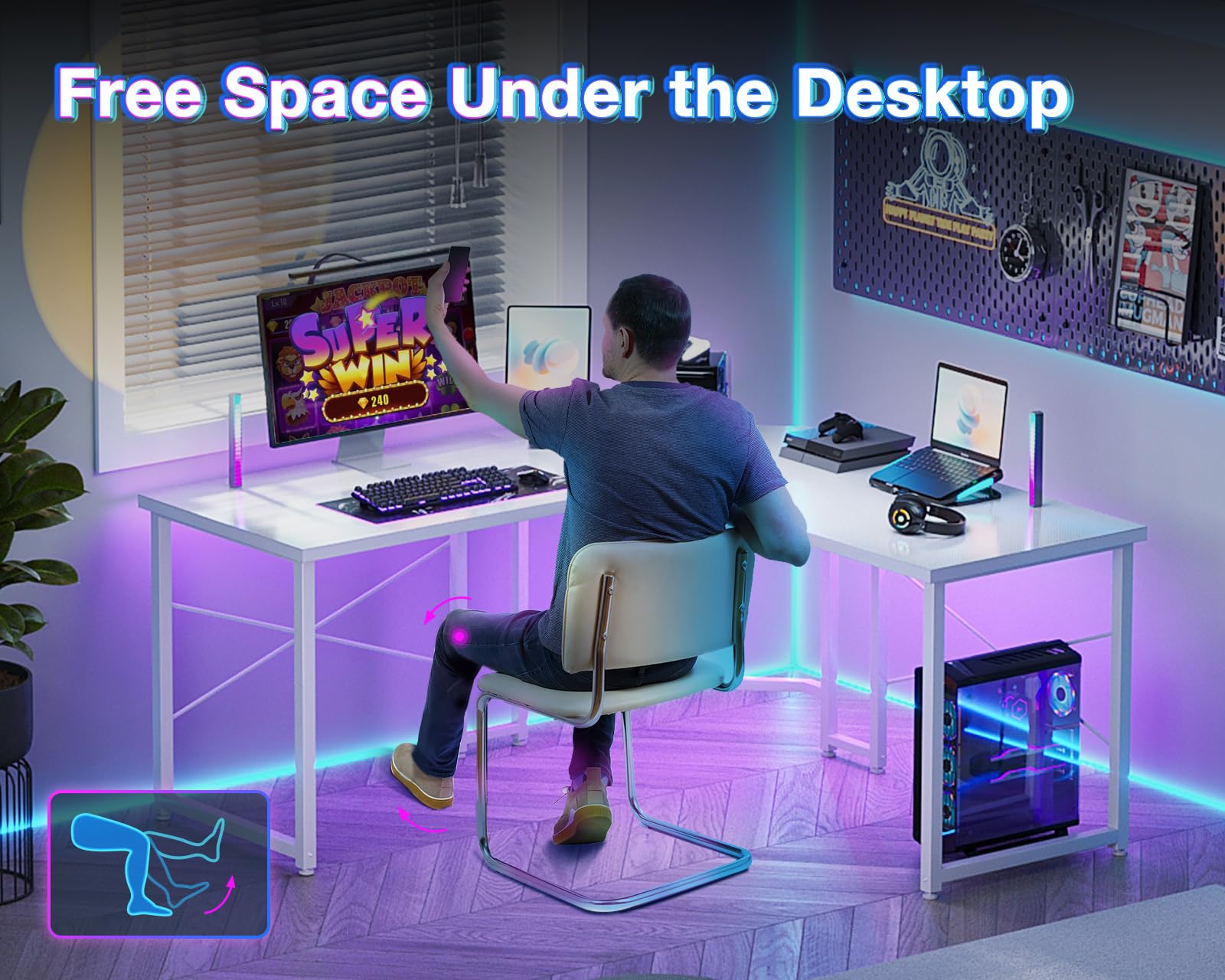 Casaottima 47 inch L Shaped Gaming Desk, Corner Desk Gaming Table for Home Office, Computer Desk Sturdy Writing Workstation for Small Space, Easy to Assemble, Black