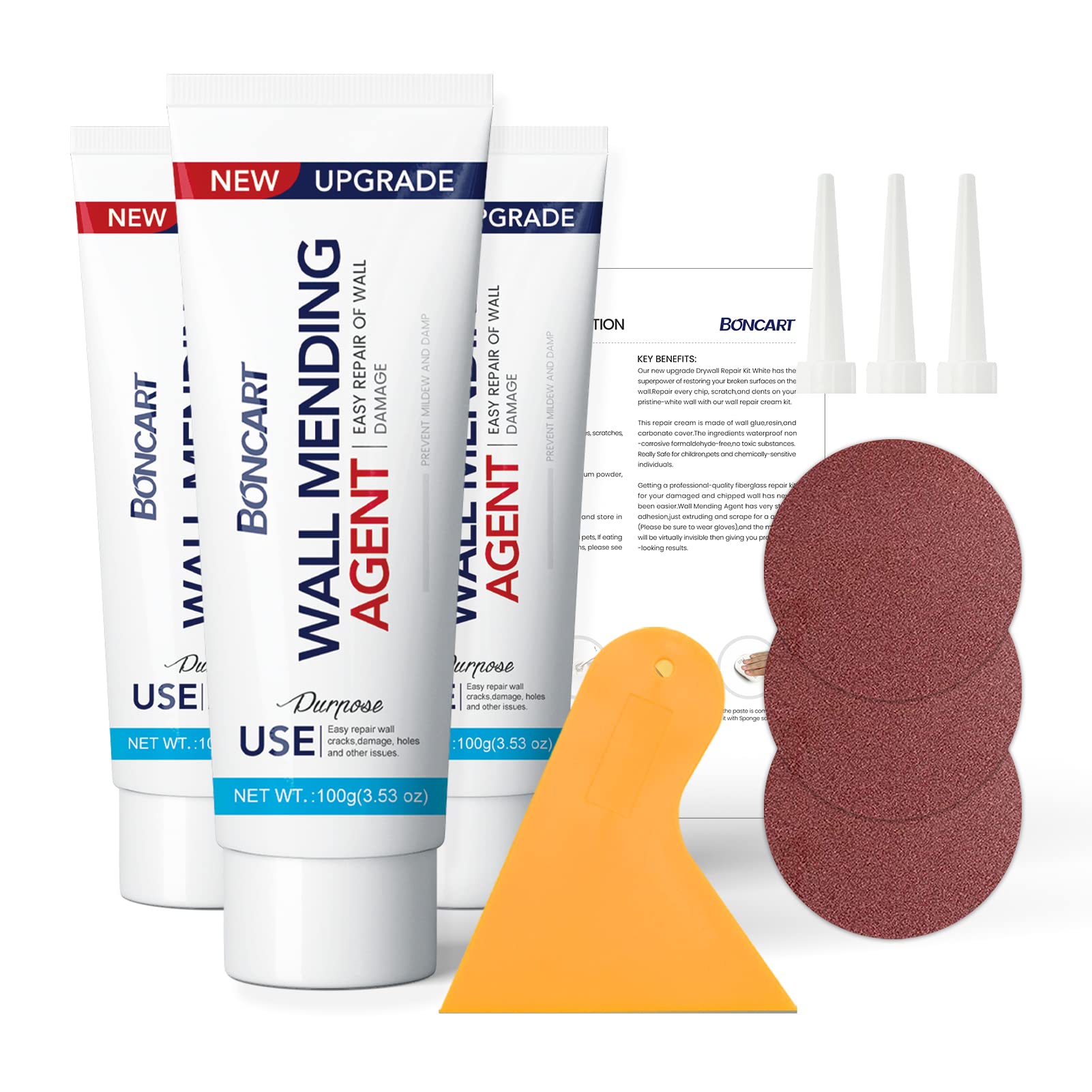 BONCART Spackle Wall Repair Kit,Drywall Repair kit,Wall Mending Agent Putty with Scraper,Plaster Wall Repair Paste for Wall Crack/Nail Hole/Graffiti,Wall Surface