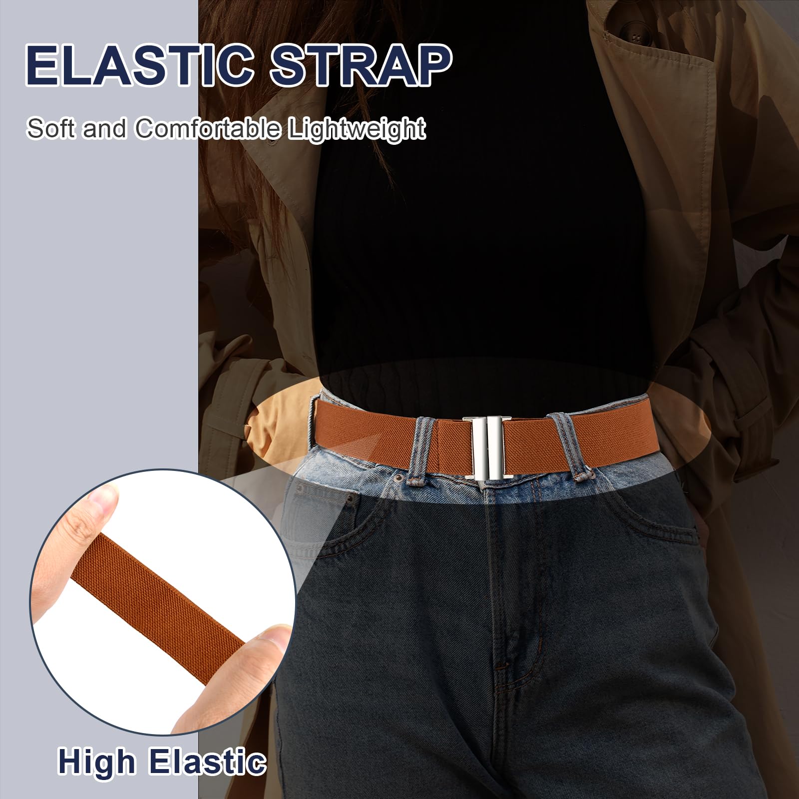 TOURZOO No Show Invisible Belt for Women/Men Elastic Web Strap Waist Stretch Belt with Flat Buckle for Jeans Pants Dresses