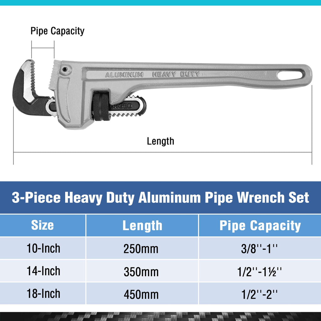DURATECH 8-inch Heavy Duty Aluminum Straight Pipe Wrench, Adjustable Plumbing Wrench, Drop Forged, Exceed GGG standard