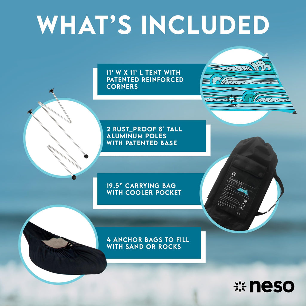 Neso Gigante Portable Beach Tent Sun Shelter - Lightweight Beach Shade Canopy - Easy Setup for Family Outings - Patented Reinforced Corners - UPF 50+ - 8ft Tall, 11 x 11ft - Save The Whales