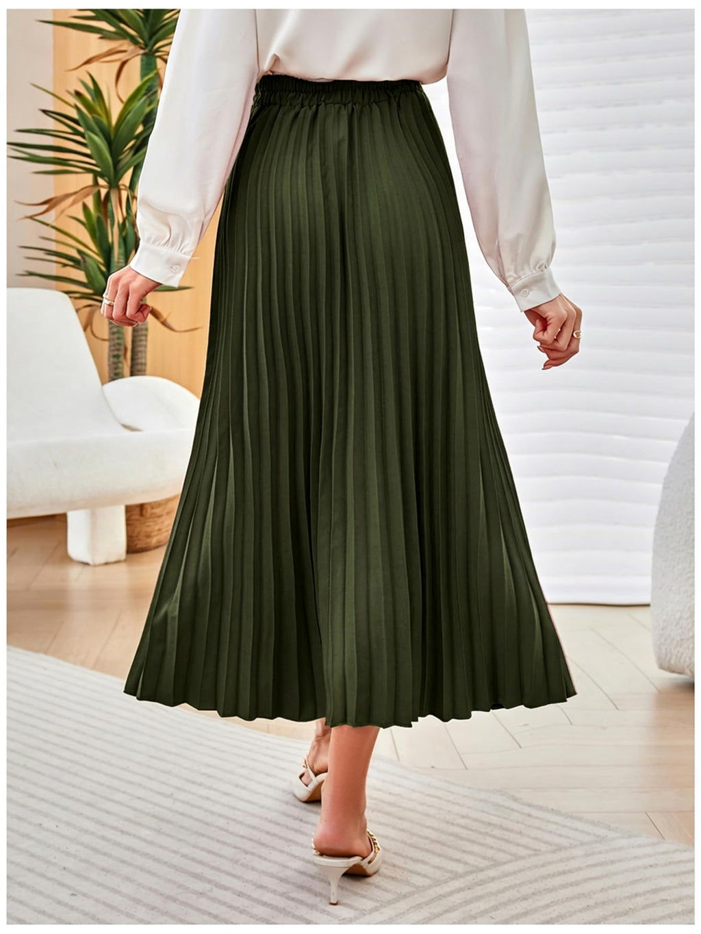 SweatyRocks Women's Casual Solid Longline Pleated Long Skirt