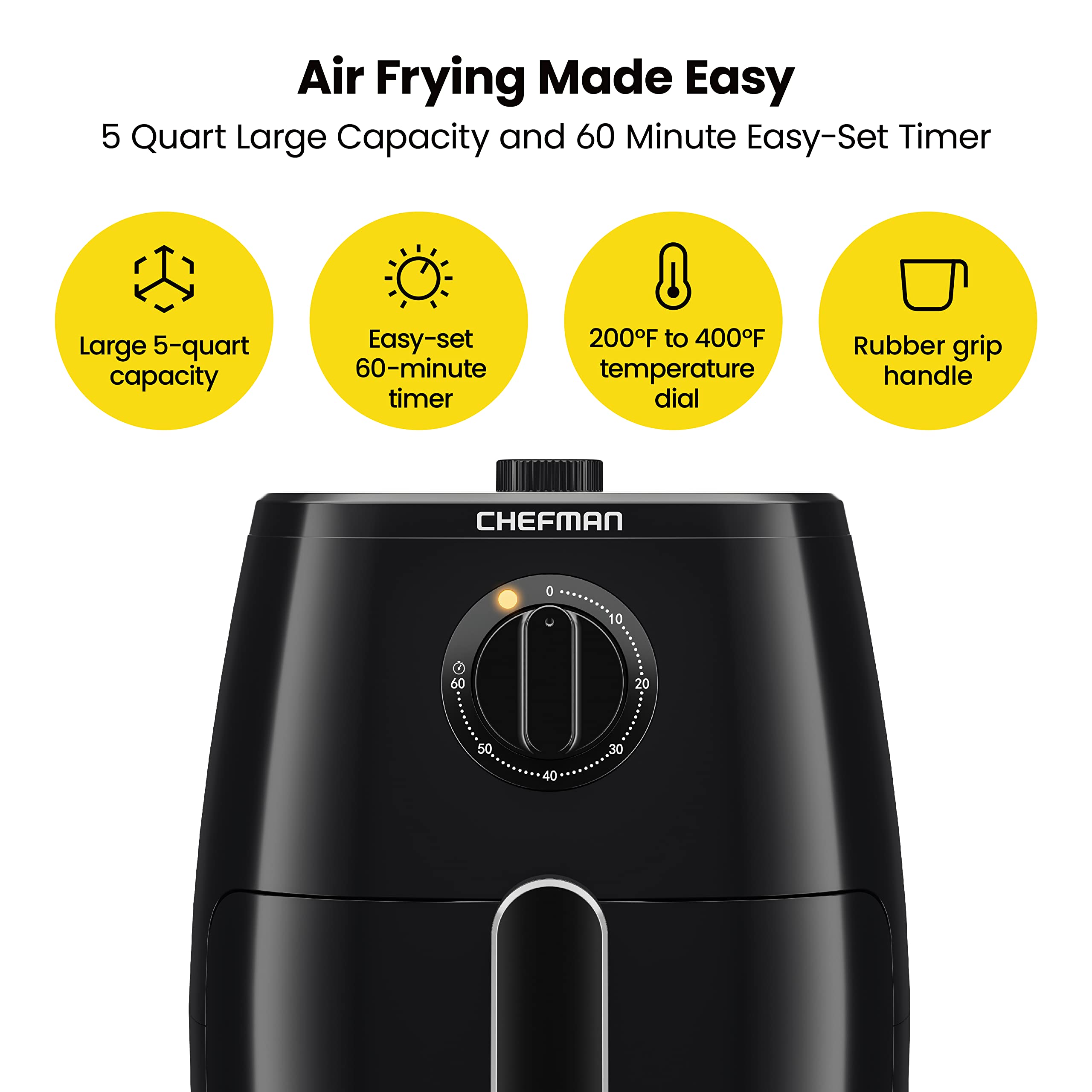 Chefman 12-Quart 6-in-1 Rotisserie Air Fryer Oven & Dehydrator, 12 Presets, Touchscreen, Family Size, Dishwasher-Safe Parts, Black