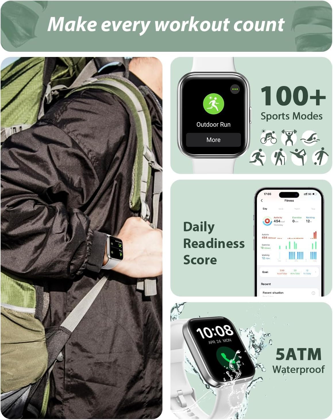 Tensky Smart Watch for Men/Women Android/iPhone/Samsung, Alexa Built-in, 1.8" Touch Screen Fitness Tracker with Answer/Make Calls, 3ATM Waterproof Heart Rate/Sleep/SpO2 Monitor, 120+ Sport Modes