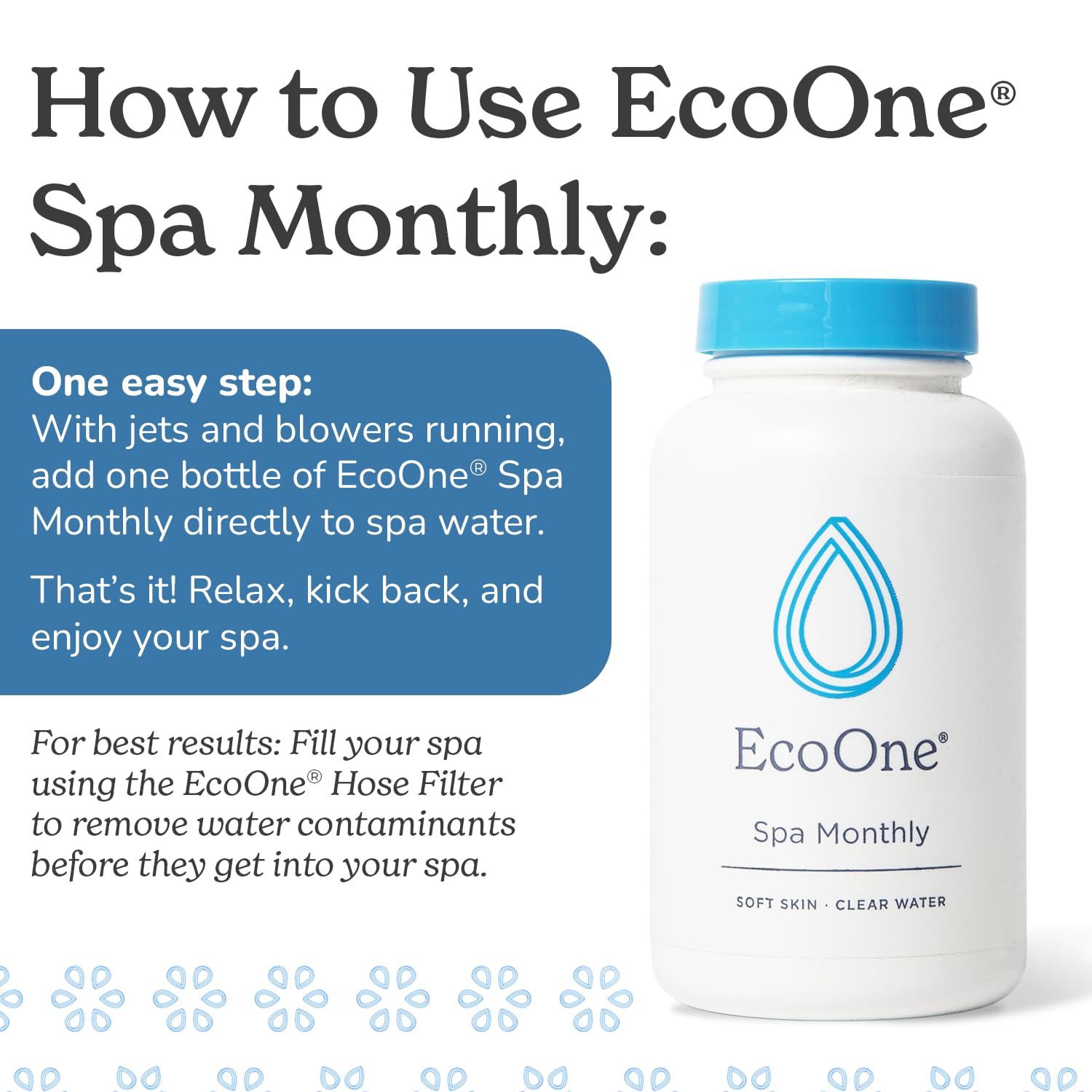 EcoOne Spa Monthly | Gentle All-Natural Spa Treatment | Conditioning Hot Tub, Pool, & Spa Cleaner | Above, In-Ground, or Inflatable Hot Tub Cleaner Stabilizes pH & Alkalinity, 8 Oz, (1-Pack)
