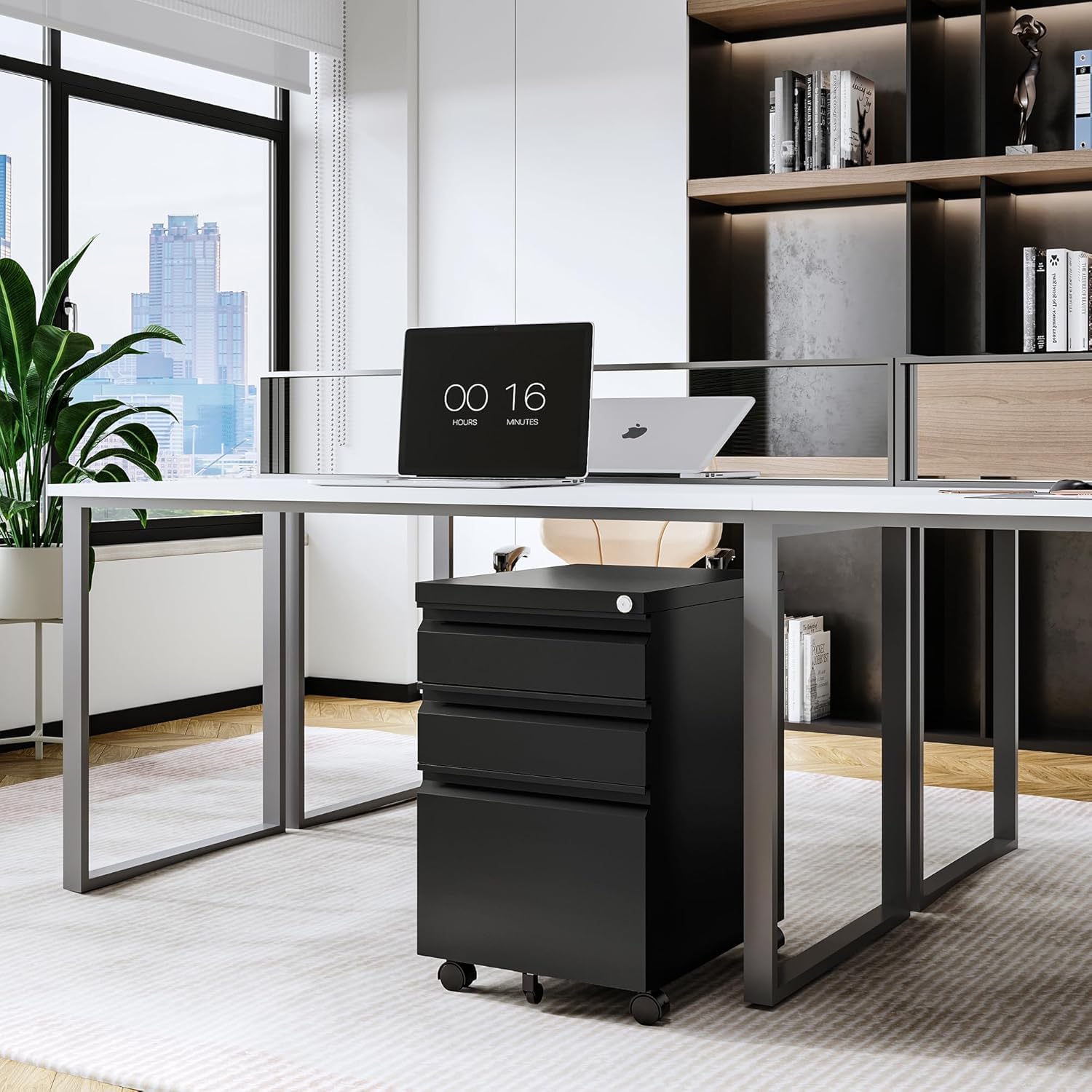 Letaya 3 Drawer Mobile File Cabinet with Lock,Under Desk Metal Small Filing Cabinets for Home Office Organizer Letters/Legal/A4(Fully Assembled Except Wheels-Black)