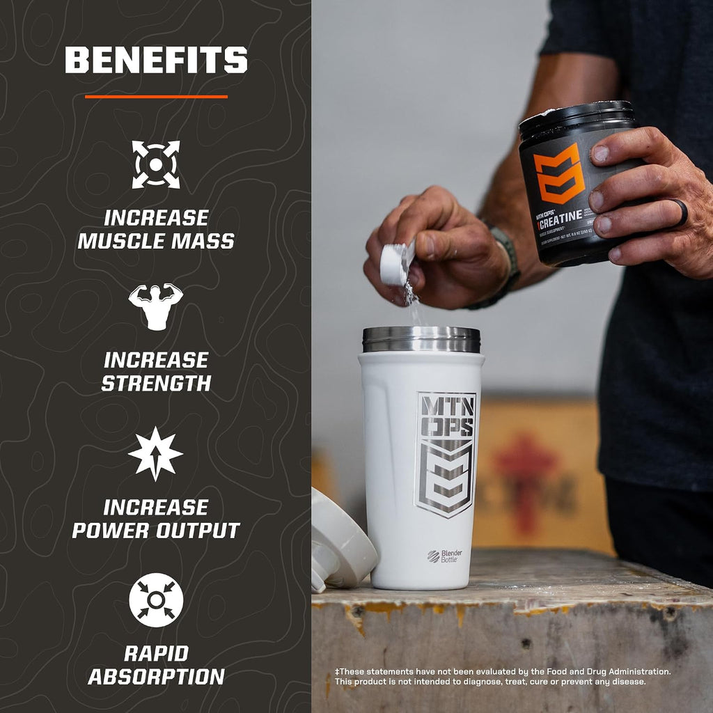 MTN OPS Micronized Creatine Monohydrate Powder – Unflavored 5 g per Serving, 50 Servings – Pure Creatine for Muscle Recovery & Strength Training