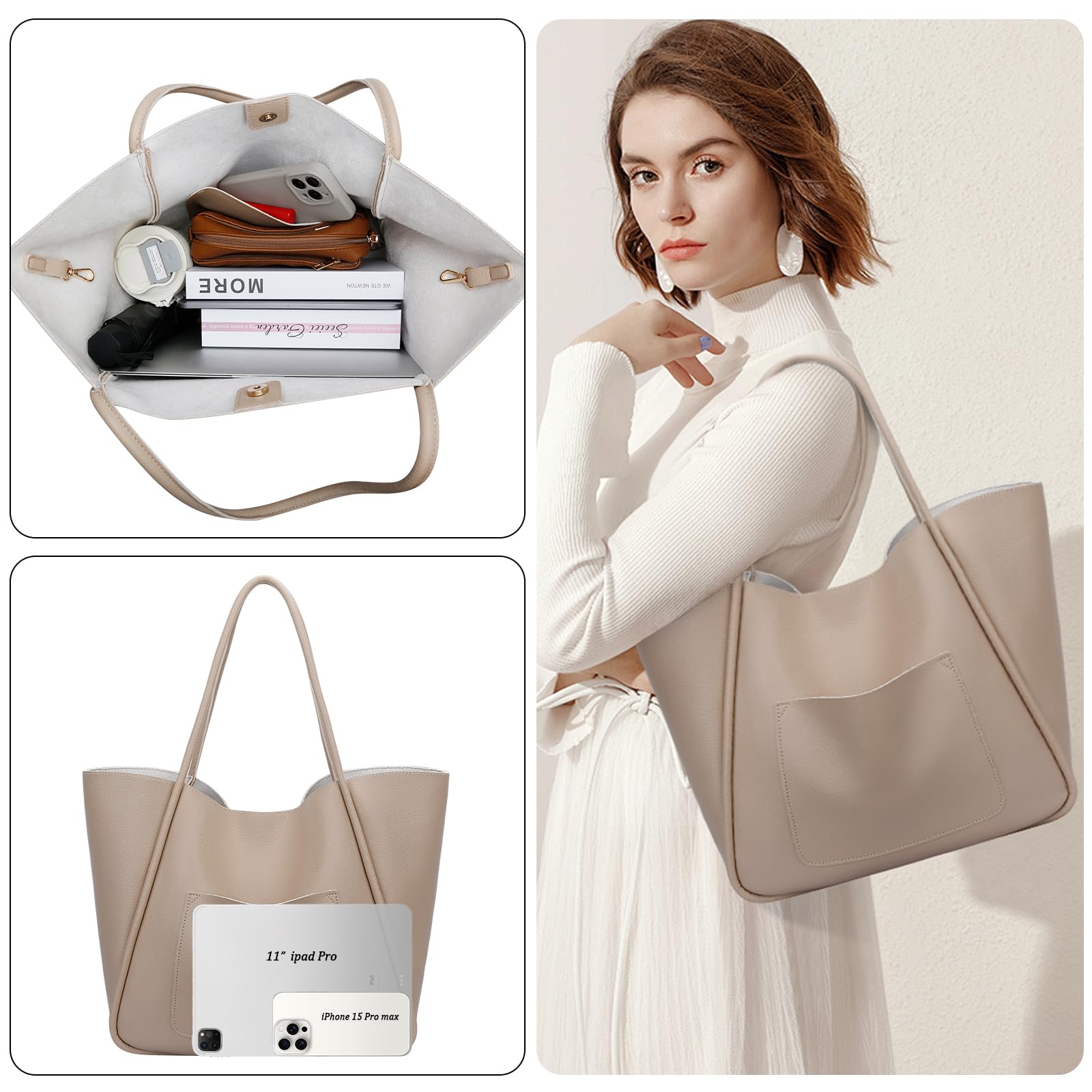 KKXIU Tote Bag for Women Vegan Leather Shoulder Purse Large Capacity Travel Bag