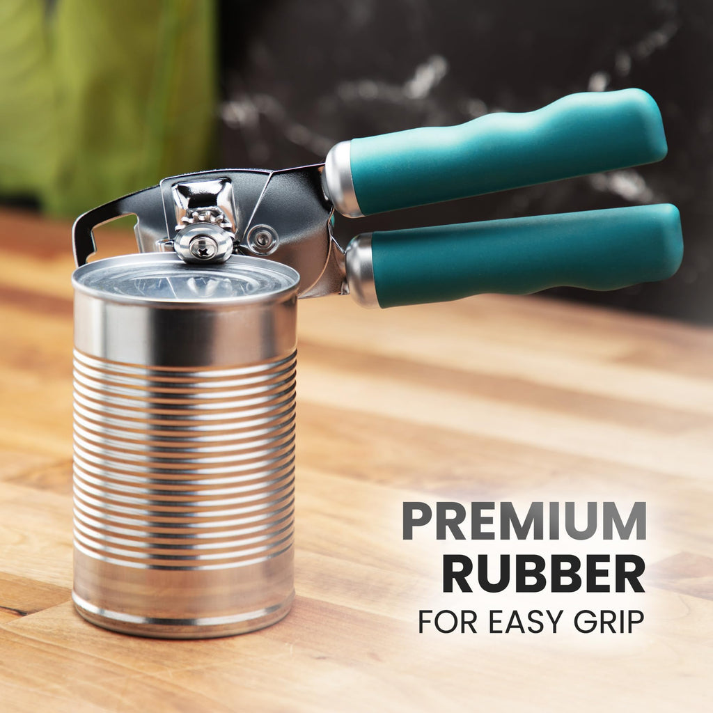 Zulay Kitchen Heavy Duty Stainless Steel Can Opener Manual with Bottle Opener - Rust Proof Manual Can Opener With Turn Knob & Comfy Soft Grip Handles - Airy Lilac