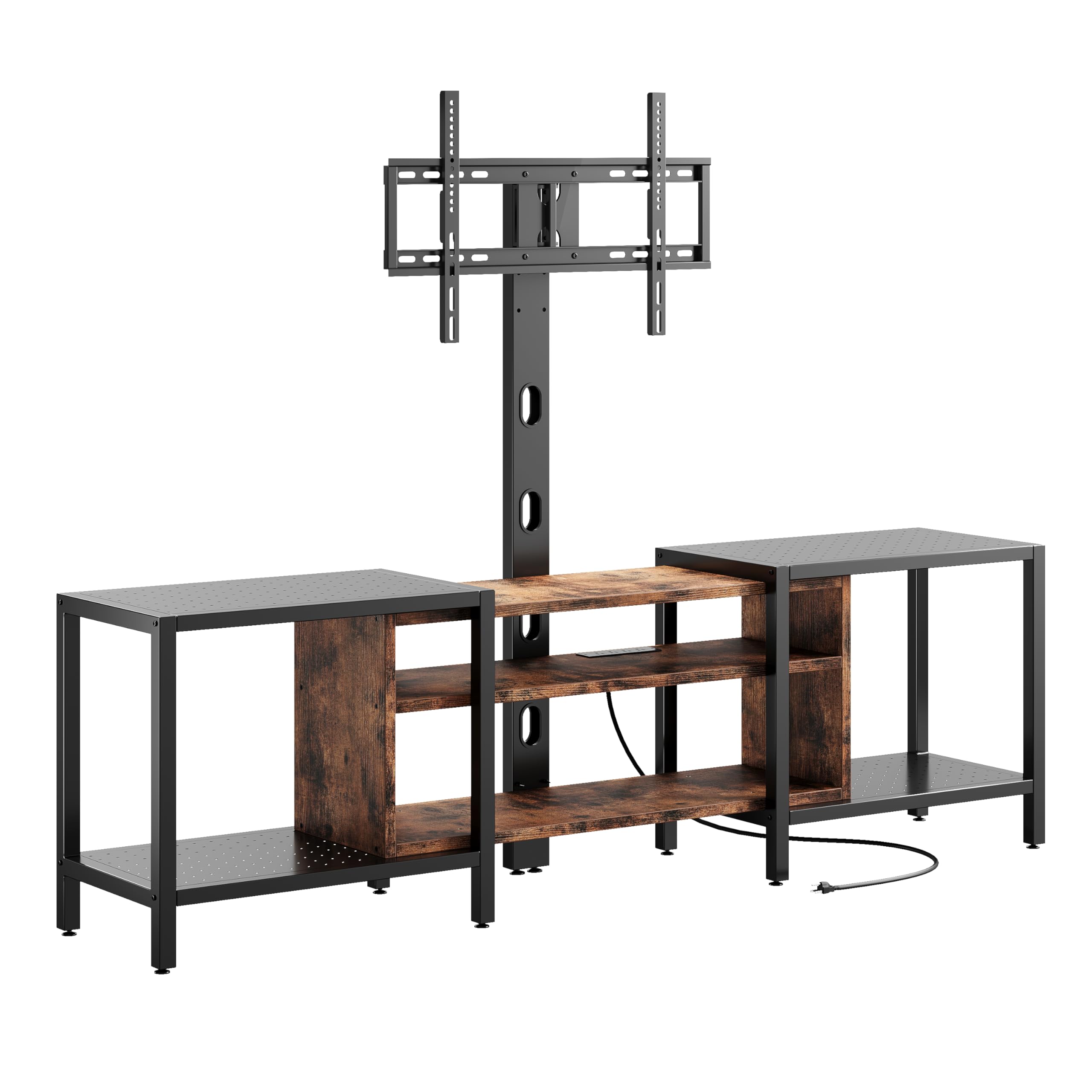 IRONCK 79 Inch TV Stand for TVs up to 85 Inch with Mount and Power Outlet, 3 Tiers TV Console with Storage Shelves, Entertainment Center, Steel Frame, for Living Room, Bedroom, Black