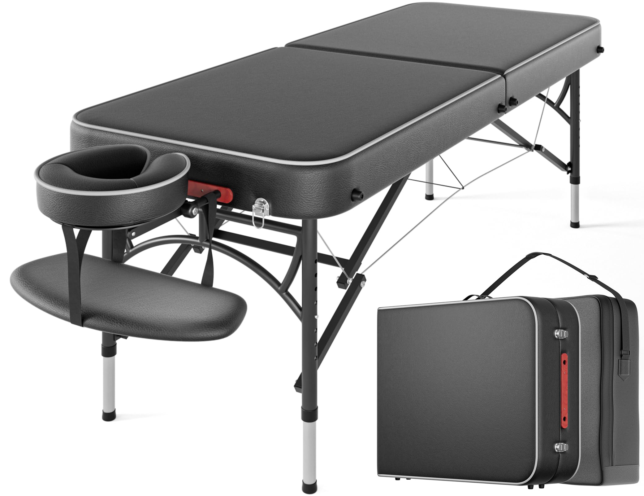 CLORIS 84" Professional Massage Table Portable Reinforced Wooden Leg 2 Folding Lightweight Spa Salon Tattoo Massage Bed Height Adjustable Hold Up to 1100LBS with Carrying Bag Black