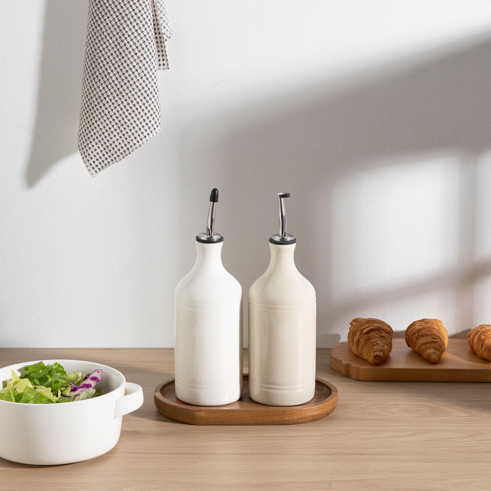 Sweejar Ceramic Olive Oil Dispenser Bottle, Opaque Oil Cruet Protects to Reduce Oxidation, Suitable for Storage Vinegar, Coffee Syrups & Other Liquids, Pack of 1, 15.5 Fl Oz(Beige)