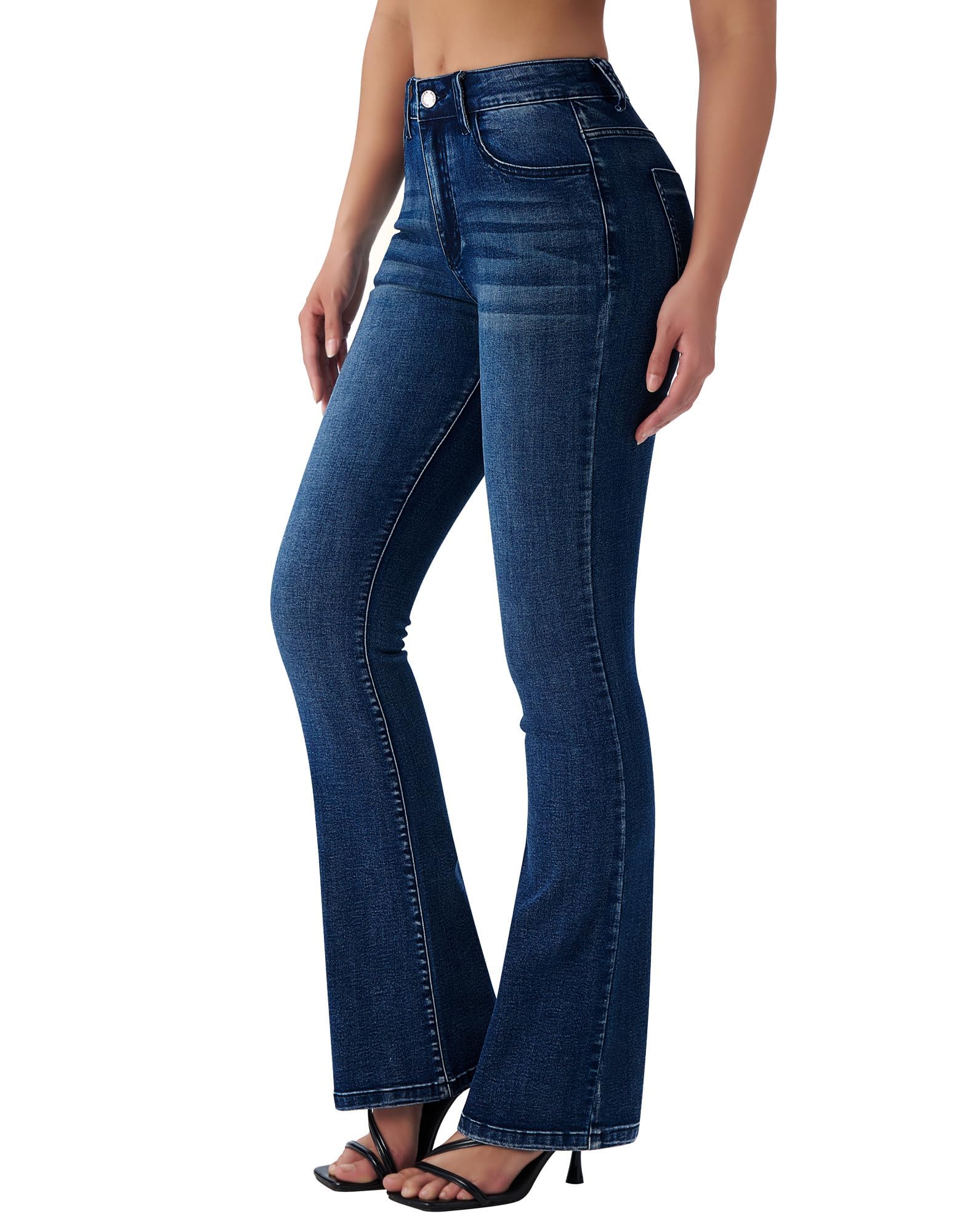 roswear Women's Trendy Stretchy Flare Jeans Mid Rise Bootcut Curvy Denim Pants