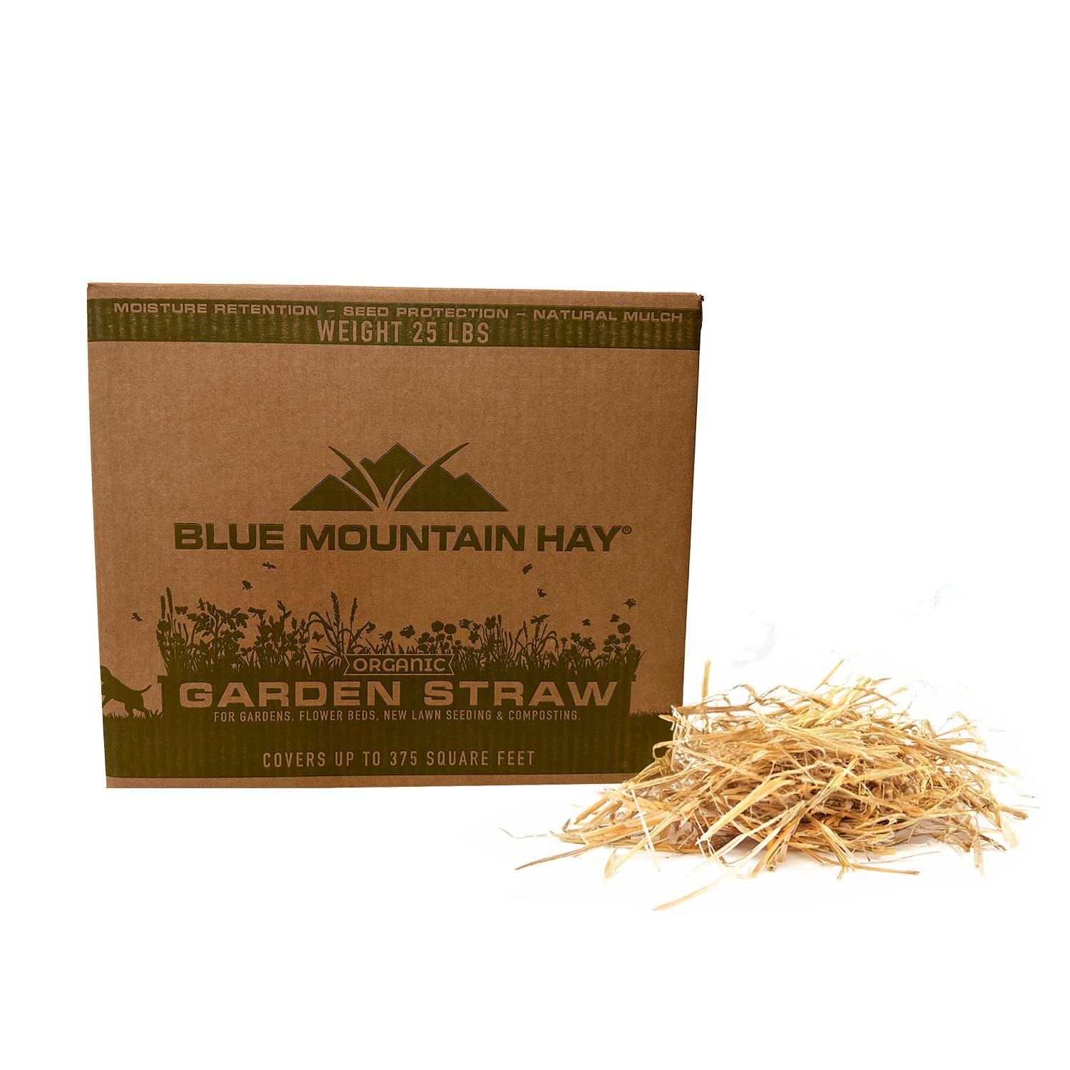 Blue Mountain Hay Organic Garden Straw (5 lb) - Natural Mulch for Gardening, Flower Beds & Landscaping, New Lawn Grass Seeding, Compost, Raised Garden Bed, Cat Grass & Grass Seed