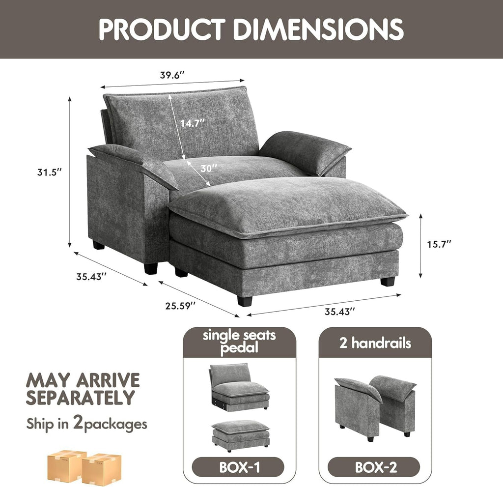 Homall 80" Modular Sectional Sofa, Loveseat Sofa Couch with Double-Layer Cushion, DIY Combination Chenille Deep 2-Seat Cloud Couch for Living Room, Apartment (Bright Grey, Loveseat Sofa)