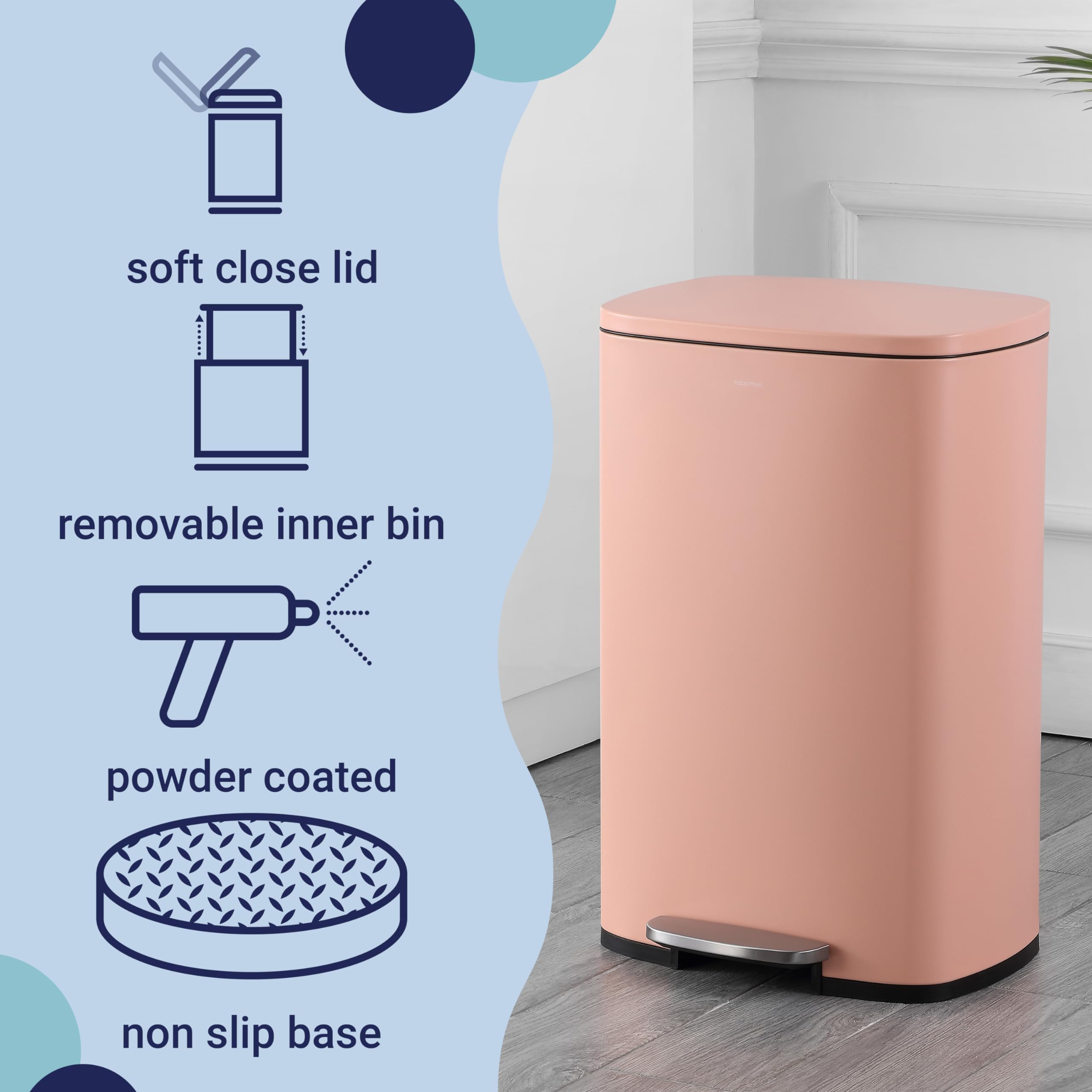 happimess HPM1006B Connor Rectangular 13-Gallon Trash Can with Soft-Close Lid and Free Mini Trash Can, Fingerprint Resistant, Modern, Minimalistic for Home, Kitchen, Office, Bathroom, Black