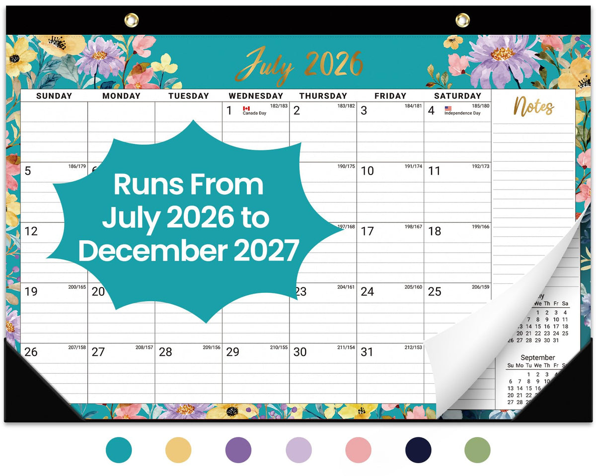 Desk Calendar 2026-2027, 21-Month Calendar Runs Until June 2027, Large 17" x 12" Monthly Desktop & Wall Calendar for Home & Office - Floral